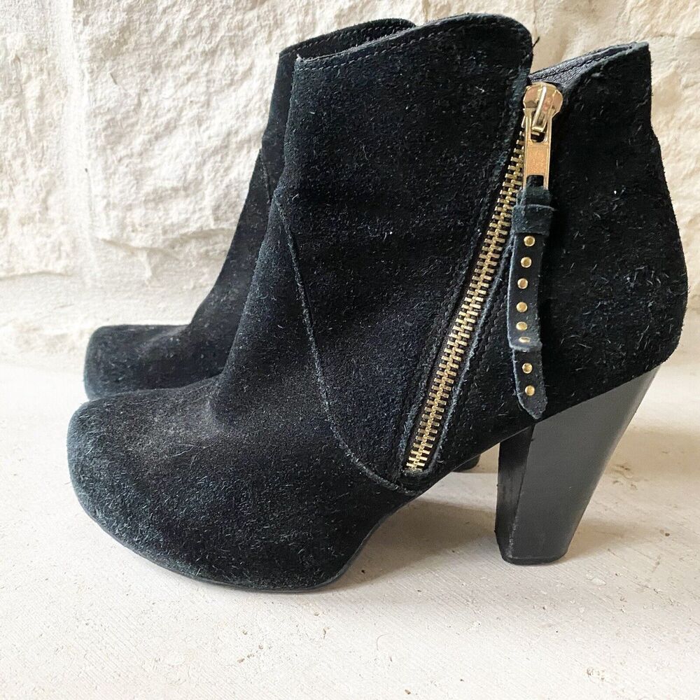 Steve Madden Womens Georgia Black Suede Ankle Boots Zip Side Heels Size 6.5M